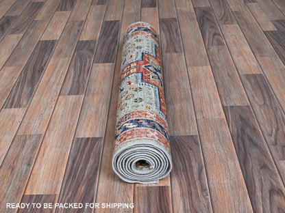 Tribal & Geometric hand-knotted wool runner in Gray & Navy Blue, 2'7" x 7'11" — SKU O01345 (view 5)