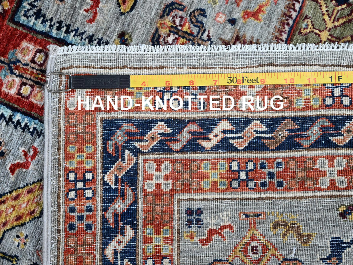 Tribal & Geometric hand-knotted wool runner in Gray & Navy Blue, 2'7" x 7'11" — SKU O01345 (view 7)