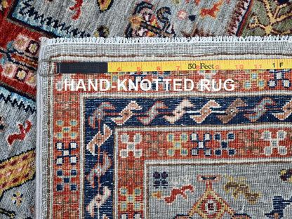 Tribal & Geometric hand-knotted wool runner in Gray & Navy Blue, 2'7" x 7'11" — SKU O01345 (view 7)
