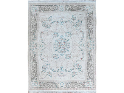 Aubusson Fine Oriental hand-knotted wool rug in Ivory & Gray, 9' x 11'9" — SKU O01370