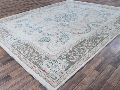 Ivory 9'0" x 11'9" Fine Oriental Hand knotted Wool Rug - Sku: O01370