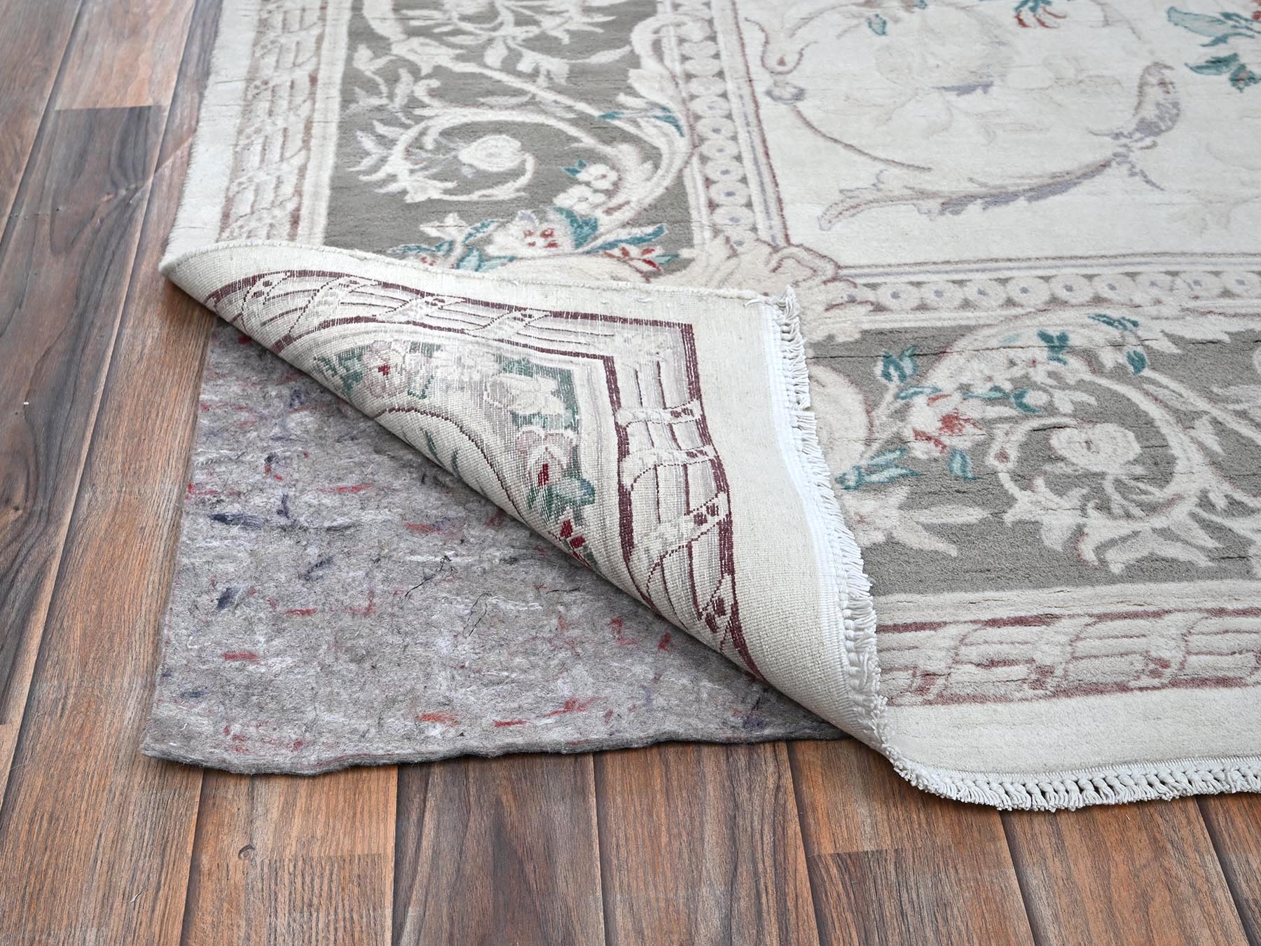 Aubusson Fine Oriental hand-knotted wool rug in Ivory & Gray, 9' x 11'9" — SKU O01370 (view 4)