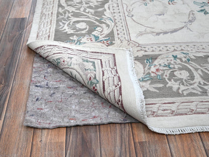 Aubusson Fine Oriental hand-knotted wool rug in Ivory & Gray, 9' x 11'9" — SKU O01370 (view 4)