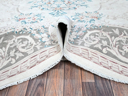 Aubusson Fine Oriental hand-knotted wool rug in Ivory & Gray, 9' x 11'9" — SKU O01370 (view 5)