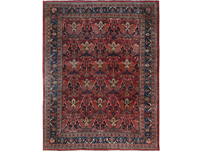 Antique hand-knotted wool rug in Red & Midnight Blue, 11'3" x 14'5" — SKU O01373