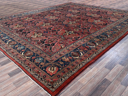 Antique hand-knotted wool rug in Red & Midnight Blue, 11'3" x 14'5" — SKU O01373 (view 3)