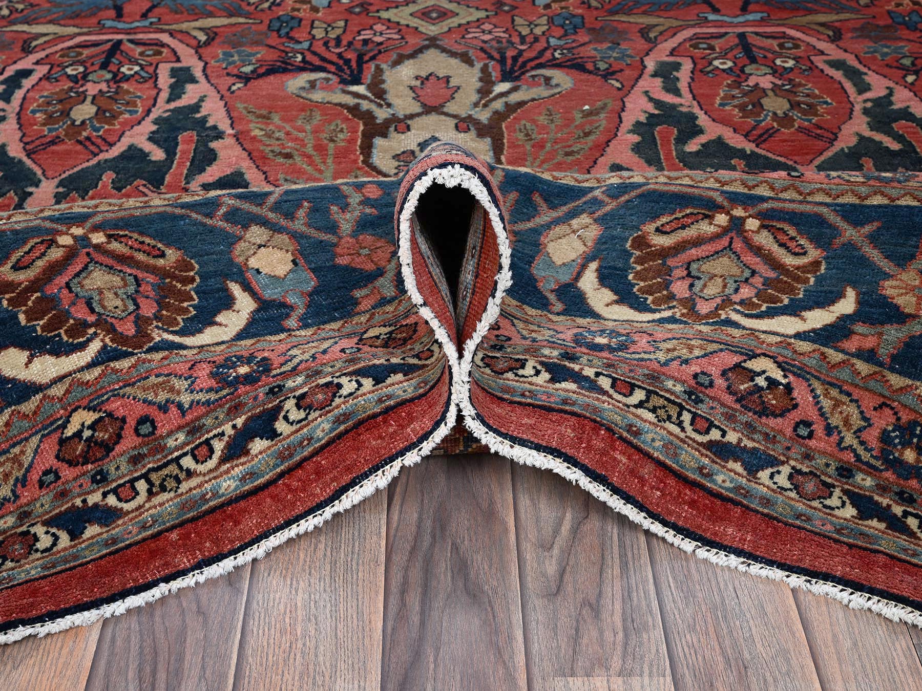 Antique hand-knotted wool rug in Red & Midnight Blue, 11'3" x 14'5" — SKU O01373 (view 5)