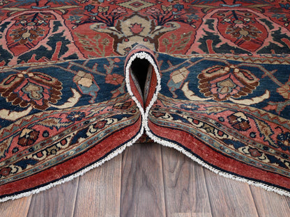 Antique hand-knotted wool rug in Red & Midnight Blue, 11'3" x 14'5" — SKU O01373 (view 5)