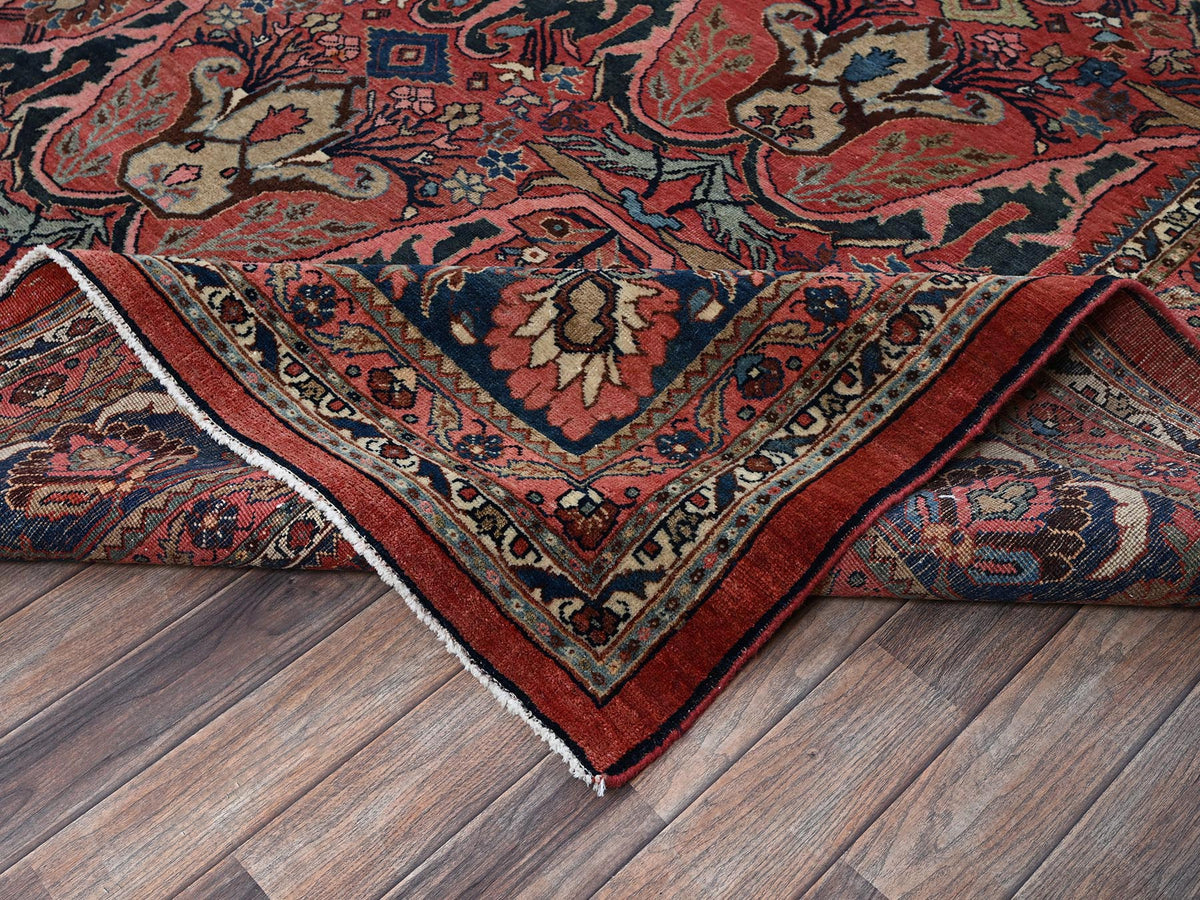 Antique hand-knotted wool rug in Red & Midnight Blue, 11'3" x 14'5" — SKU O01373 (view 6)