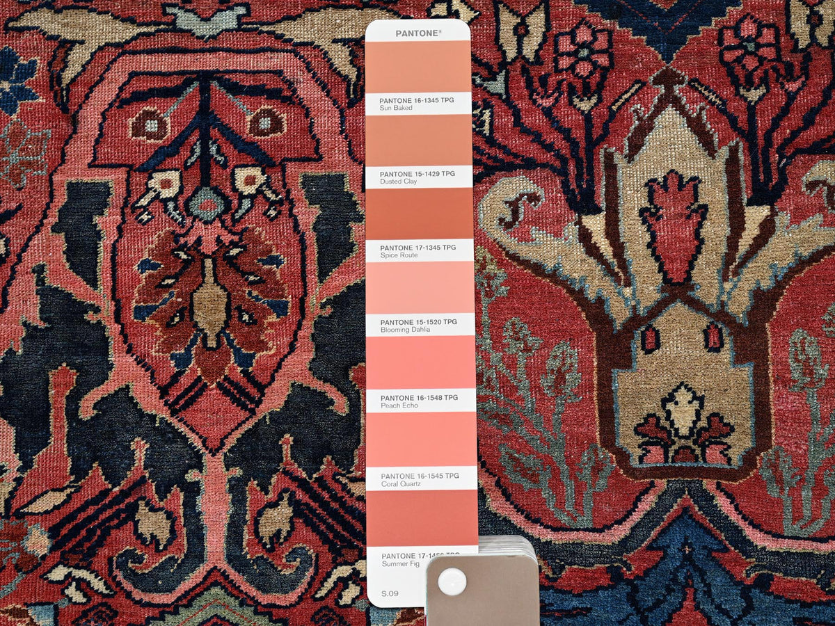 Antique hand-knotted wool rug in Red & Midnight Blue, 11'3" x 14'5" — SKU O01373 (view 7)