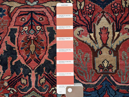 Antique hand-knotted wool rug in Red & Midnight Blue, 11'3" x 14'5" — SKU O01373 (view 7)