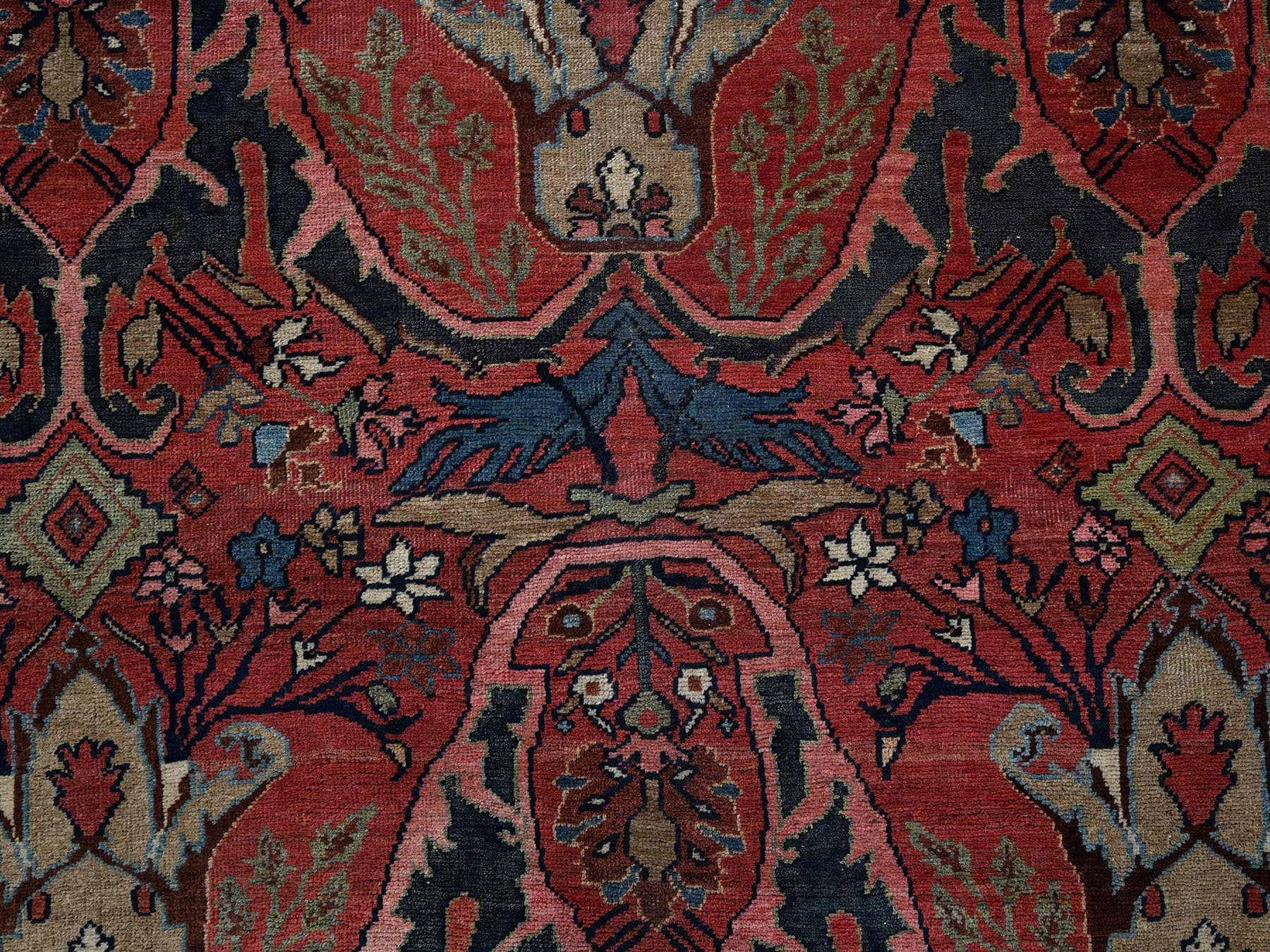 Antique hand-knotted wool rug in Red & Midnight Blue, 11'3" x 14'5" — SKU O01373 (view 8)