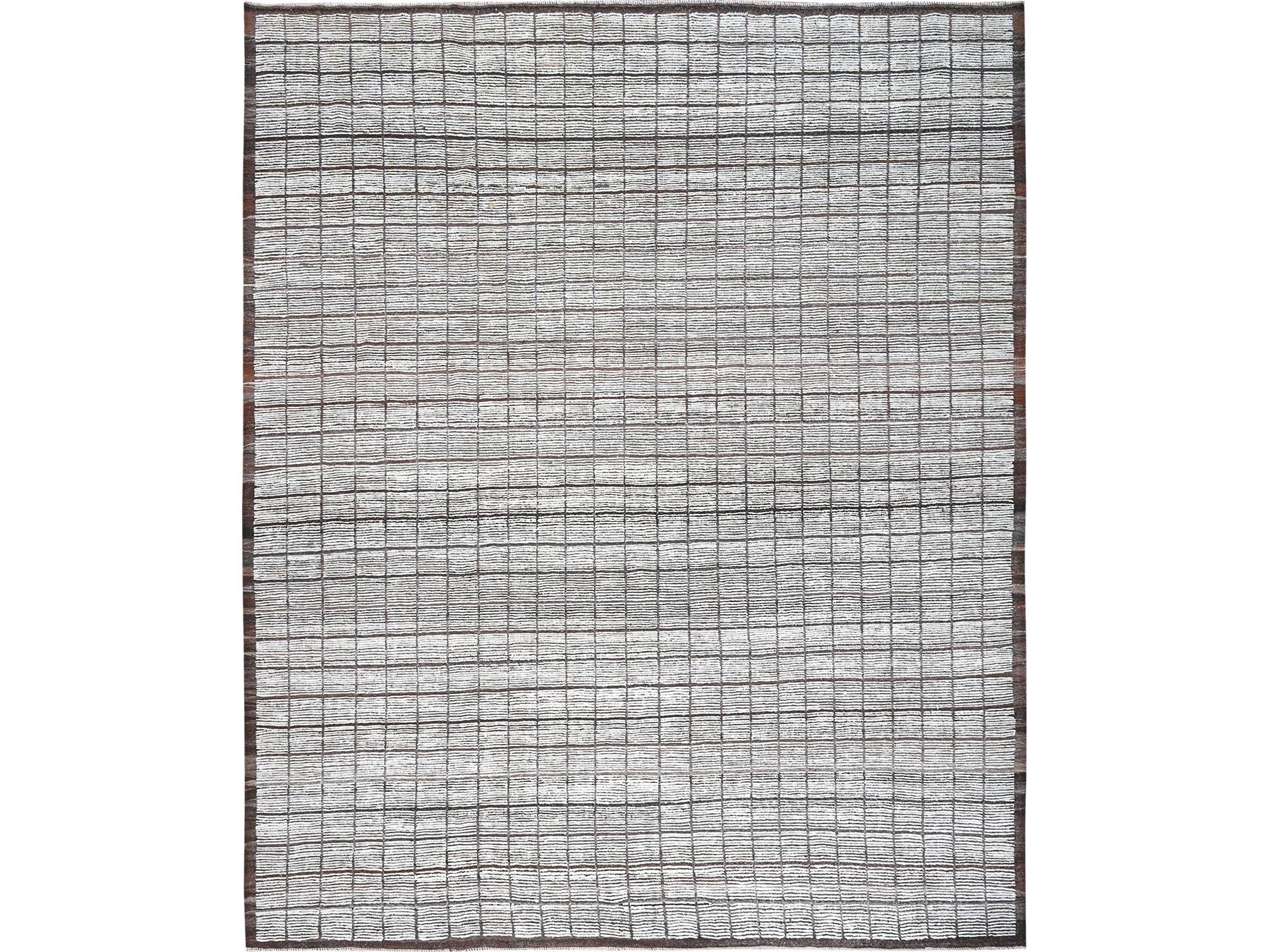 Tribal & Geometric hand-knotted wool rug in Ivory & Chocolate Brown, 12'6" x 14'11" — SKU O01375