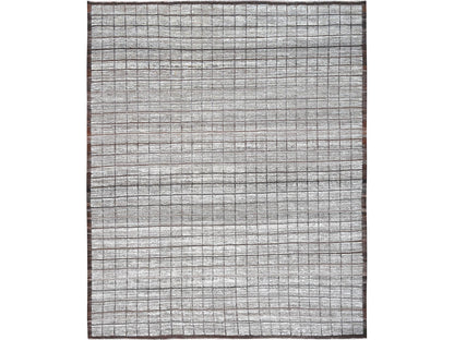 Tribal & Geometric hand-knotted wool rug in Ivory & Chocolate Brown, 12'6" x 14'11" — SKU O01375