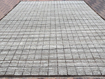Tribal & Geometric hand-knotted wool rug in Ivory & Chocolate Brown, 12'6" x 14'11" — SKU O01375 (view 2)
