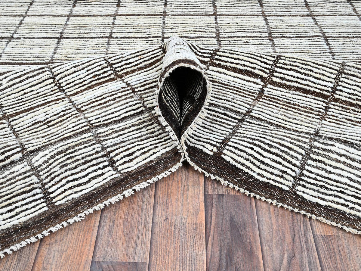 Tribal & Geometric hand-knotted wool rug in Ivory & Chocolate Brown, 12'6" x 14'11" — SKU O01375 (view 5)