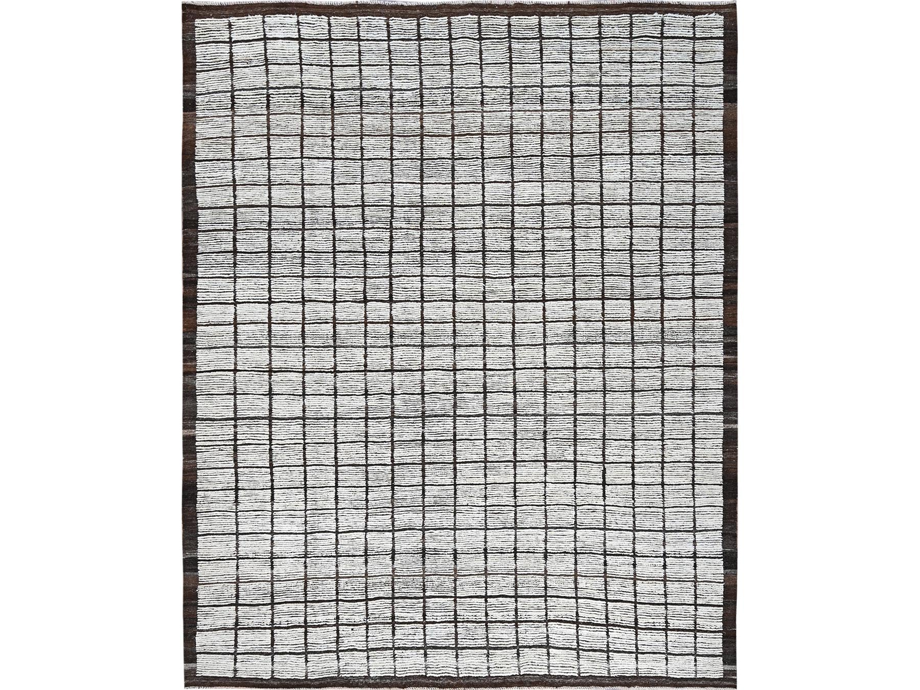 Tribal & Geometric hand-knotted wool rug in Ivory & Chocolate Brown, 9'7" x 11'8" — SKU O01376