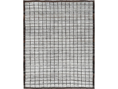 Tribal & Geometric hand-knotted wool rug in Ivory & Chocolate Brown, 9'7" x 11'8" — SKU O01376