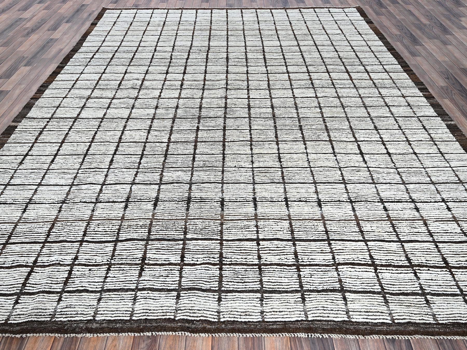 Tribal & Geometric hand-knotted wool rug in Ivory & Chocolate Brown, 9'7" x 11'8" — SKU O01376 (view 2)
