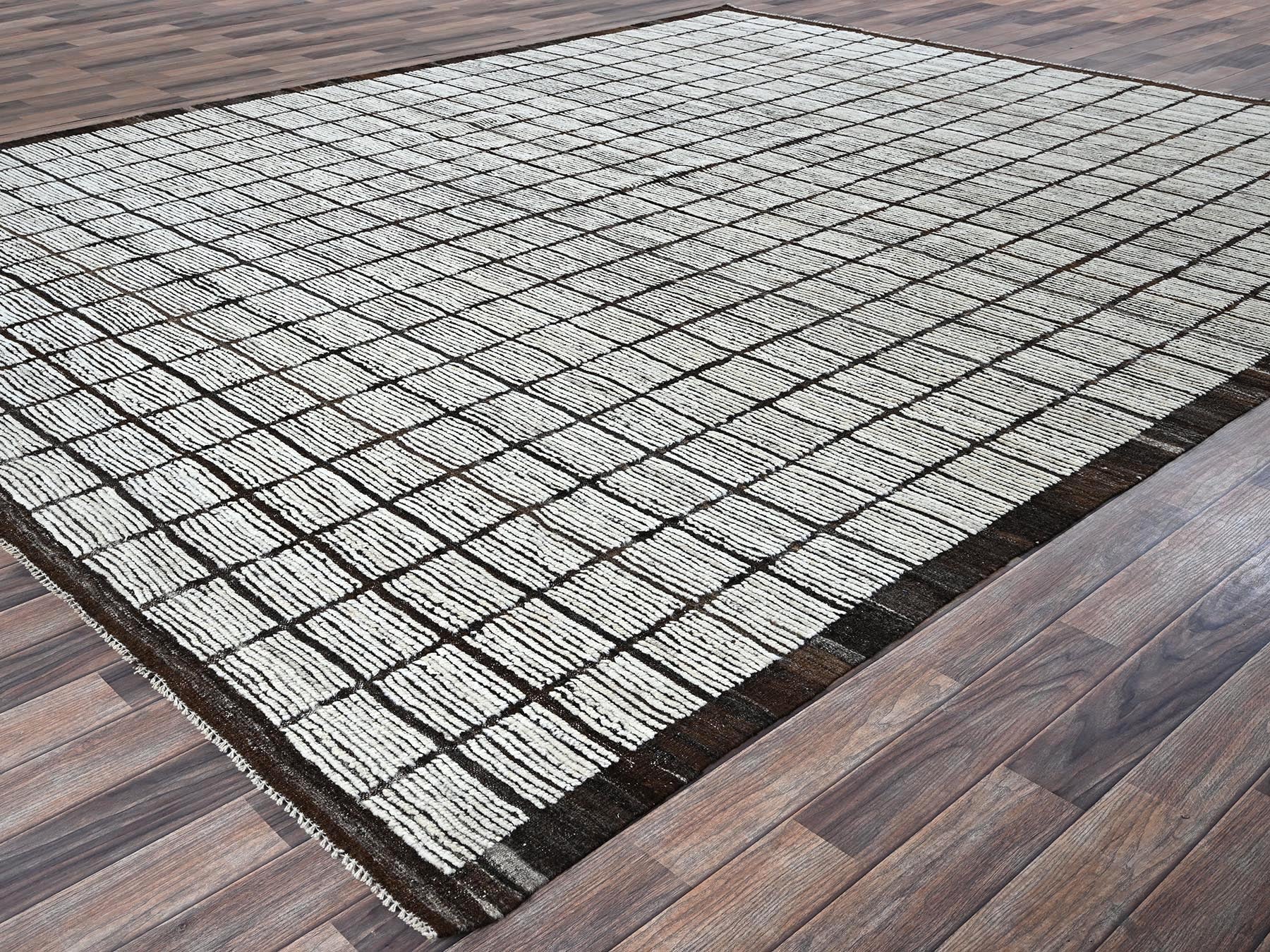 Tribal & Geometric hand-knotted wool rug in Ivory & Chocolate Brown, 9'7" x 11'8" — SKU O01376 (view 3)