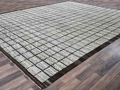 Tribal & Geometric hand-knotted wool rug in Ivory & Chocolate Brown, 9'7" x 11'8" — SKU O01376 (view 3)