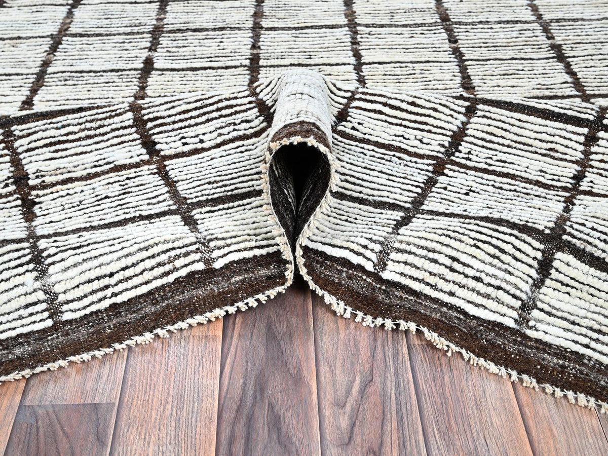 Tribal & Geometric hand-knotted wool rug in Ivory & Chocolate Brown, 9'7" x 11'8" — SKU O01376 (view 5)