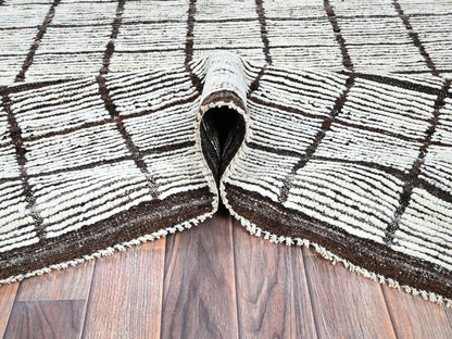 Tribal & Geometric hand-knotted wool rug in Ivory & Chocolate Brown, 9'7" x 11'8" — SKU O01376 (view 5)