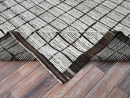Tribal & Geometric hand-knotted wool rug in Ivory & Chocolate Brown, 9'7" x 11'8" — SKU O01376 (view 6)