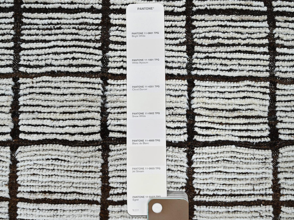 Tribal & Geometric hand-knotted wool rug in Ivory & Chocolate Brown, 9'7" x 11'8" — SKU O01376 (view 7)