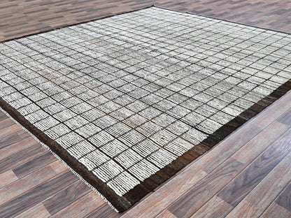 Ivory 8'9" x 9'10" Tribal & Geometric Hand knotted Wool Rug - Sku: O01378