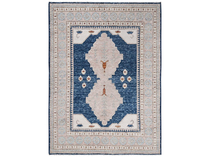 Blue 4'11" x 6'10" Oushak And Peshawar Hand knotted Wool Rug - Sku: O01416