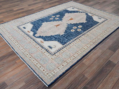 Blue 4'11" x 6'10" Oushak And Peshawar Hand knotted Wool Rug - Sku: O01416