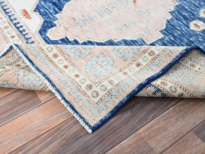Blue 4'11" x 6'10" Oushak And Peshawar Hand knotted Wool Rug - Sku: O01416