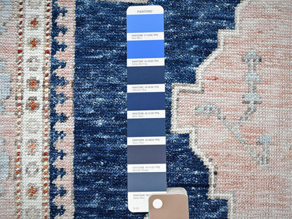 Blue 4'11" x 6'10" Oushak And Peshawar Hand knotted Wool Rug - Sku: O01416