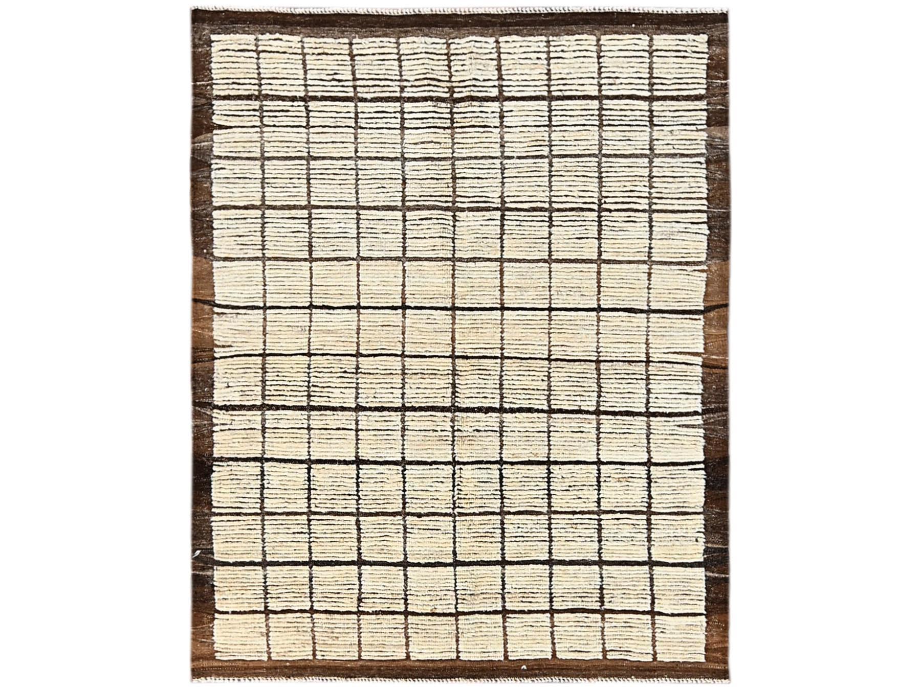 Ivory 4'5" x 5'9" Tribal & Geometric Hand knotted Wool Rug - Sku: O01440
