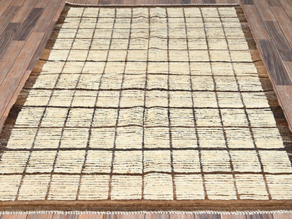 Ivory 4'5" x 5'9" Tribal & Geometric Hand knotted Wool Rug - Sku: O01440