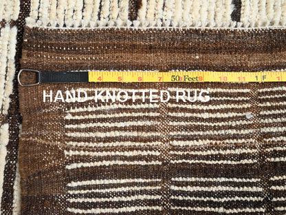 Ivory 4'5" x 5'9" Tribal & Geometric Hand knotted Wool Rug - Sku: O01440