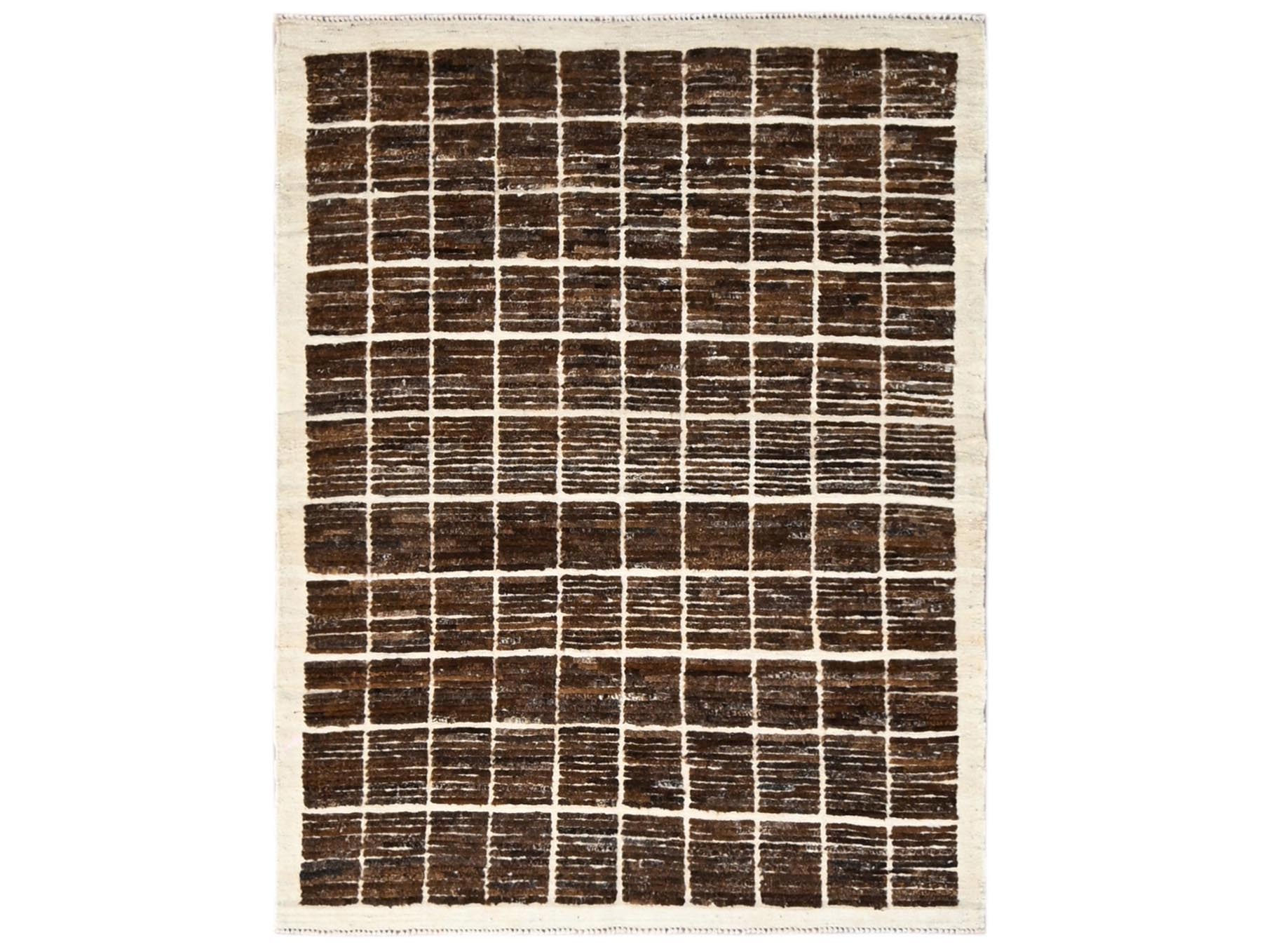 Brown 4'4" x 5'8" Tribal & Geometric Hand knotted Wool Rug - Sku: O01441