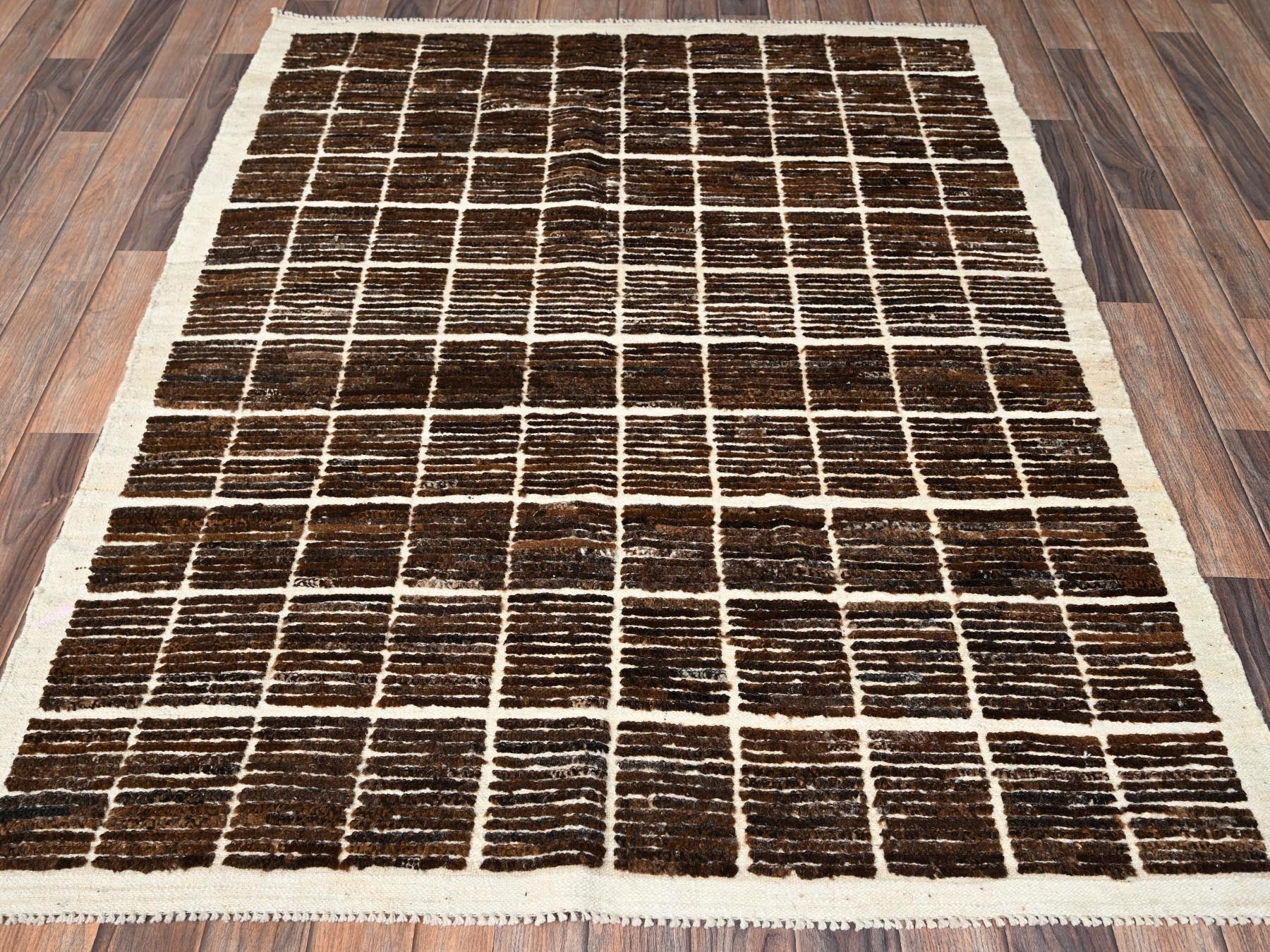 Brown 4'4" x 5'8" Tribal & Geometric Hand knotted Wool Rug - Sku: O01441