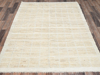 Ivory 4'4" x 5'8" Tribal & Geometric Hand knotted Wool Rug - Sku: O01442