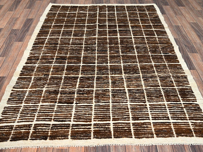 Brown 4'10" x 6'4" Tribal & Geometric Hand knotted Wool Rug - Sku: O01444