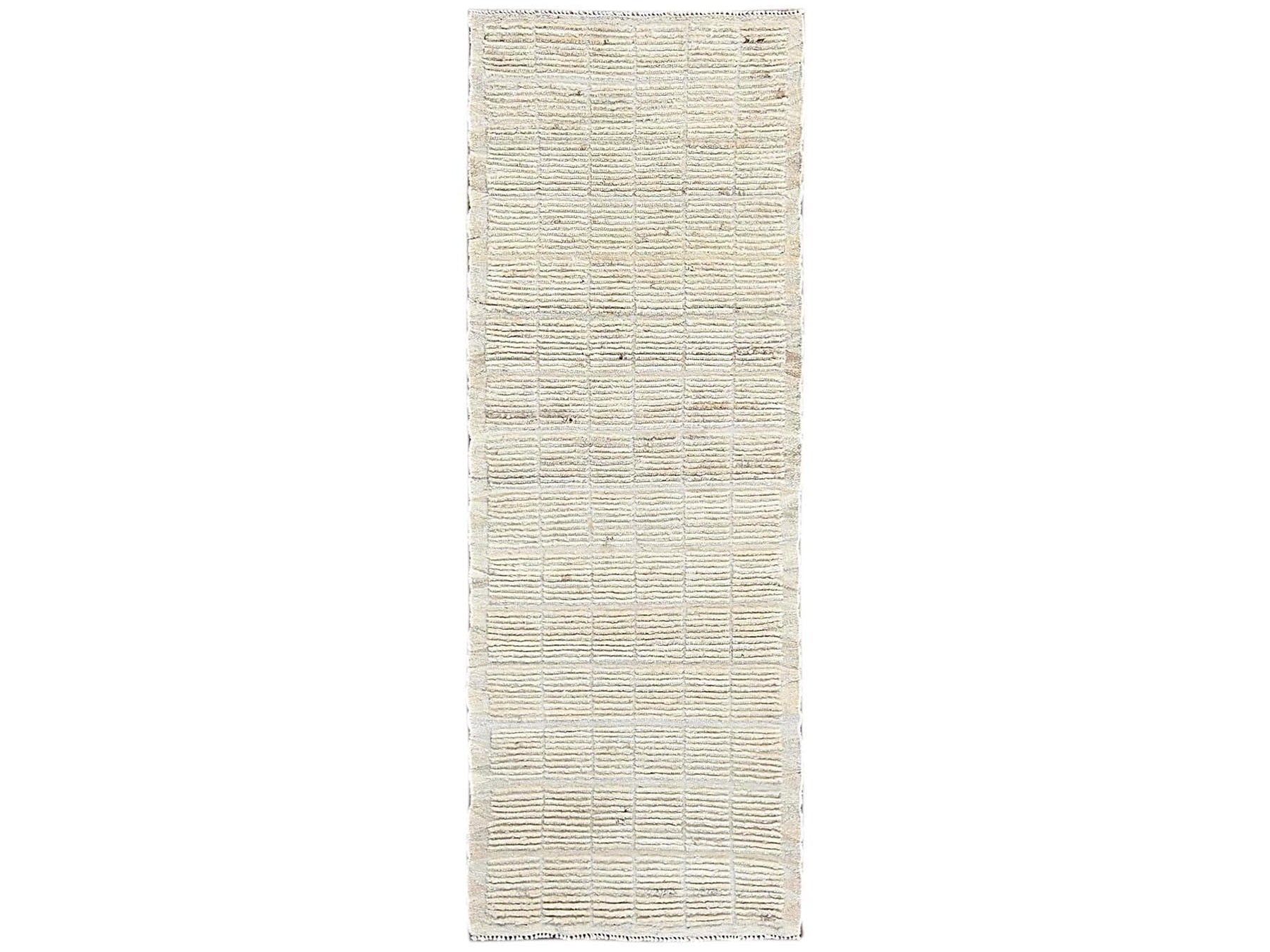 Tribal & Geometric hand-knotted wool runner in Ivory, 2'8" x 7'5" — SKU O01446