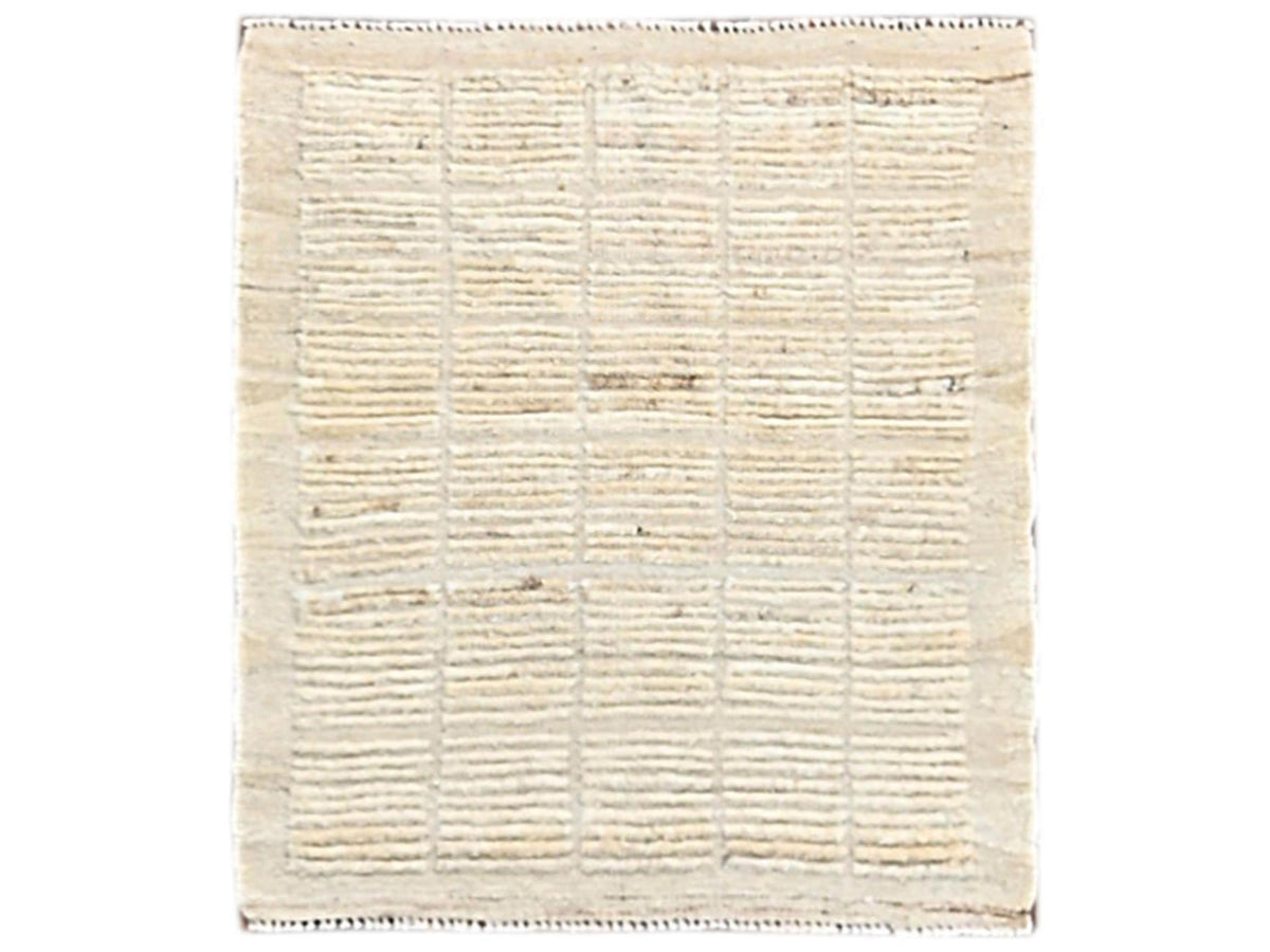 Tribal & Geometric hand-knotted wool rug in Ivory, 2'5" x 2'9" — SKU O01447