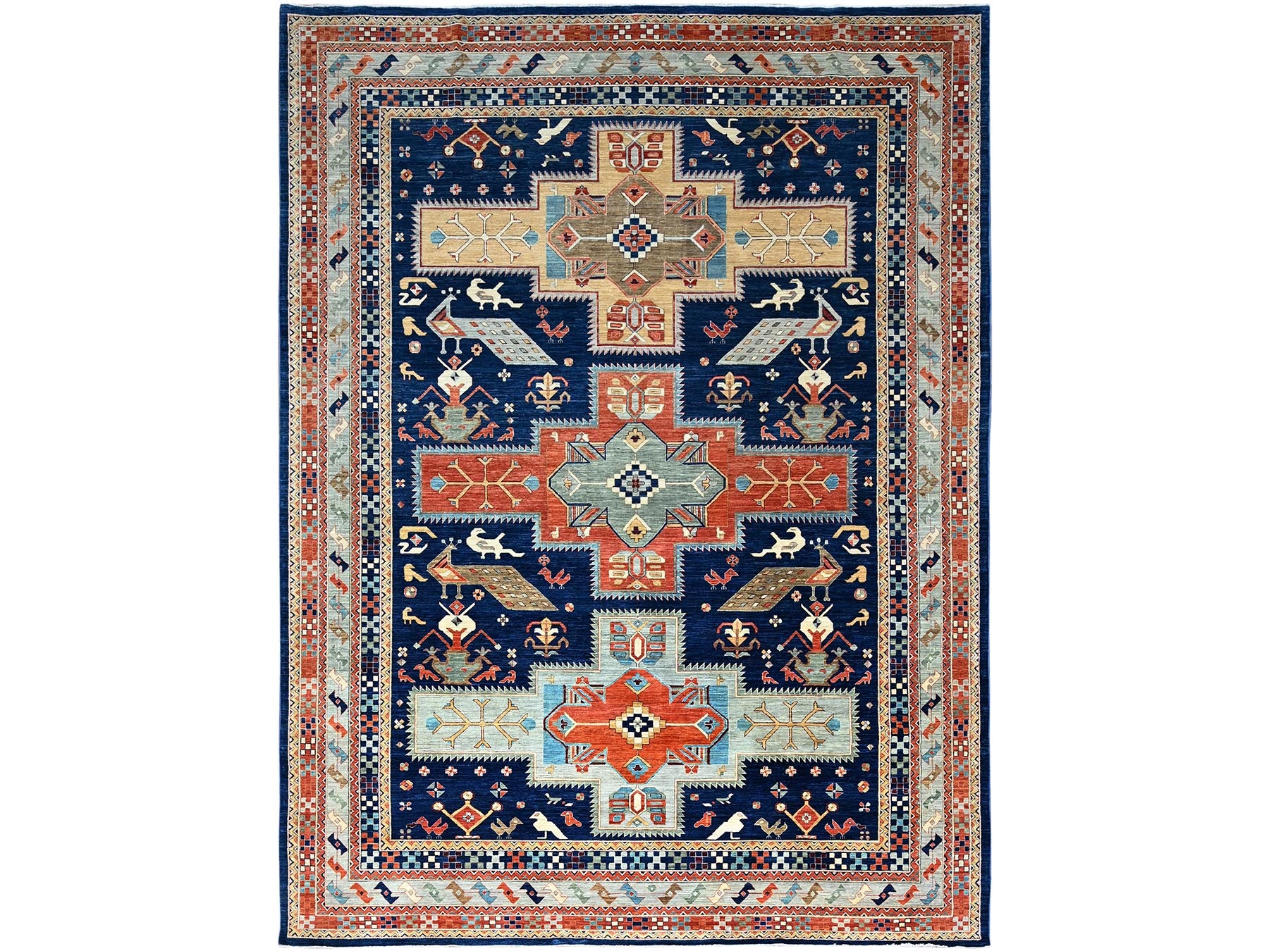 Tribal hand-knotted wool rug in Blue, 9'10" x 13'7", SKU O0144