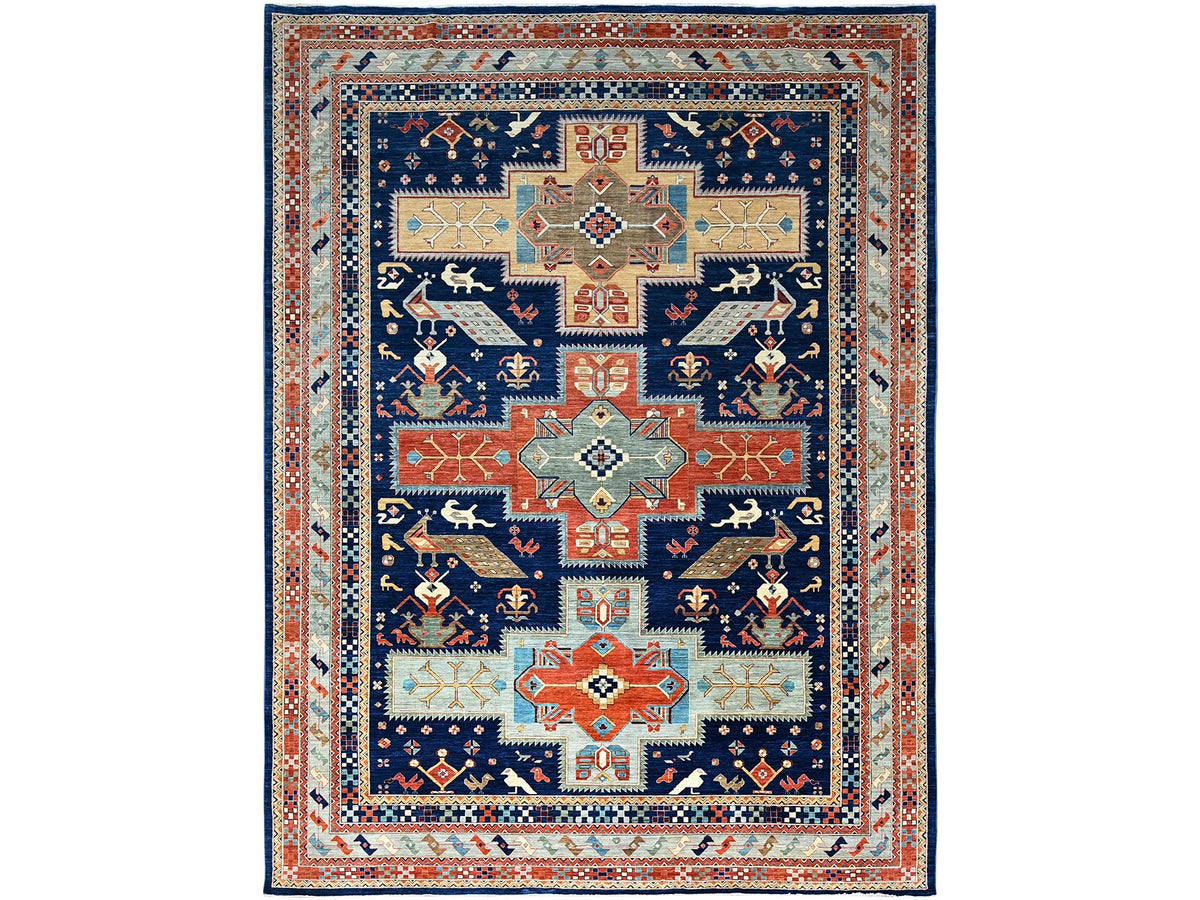Tribal hand-knotted wool rug in Blue, 9'10" x 13'7", SKU O0144