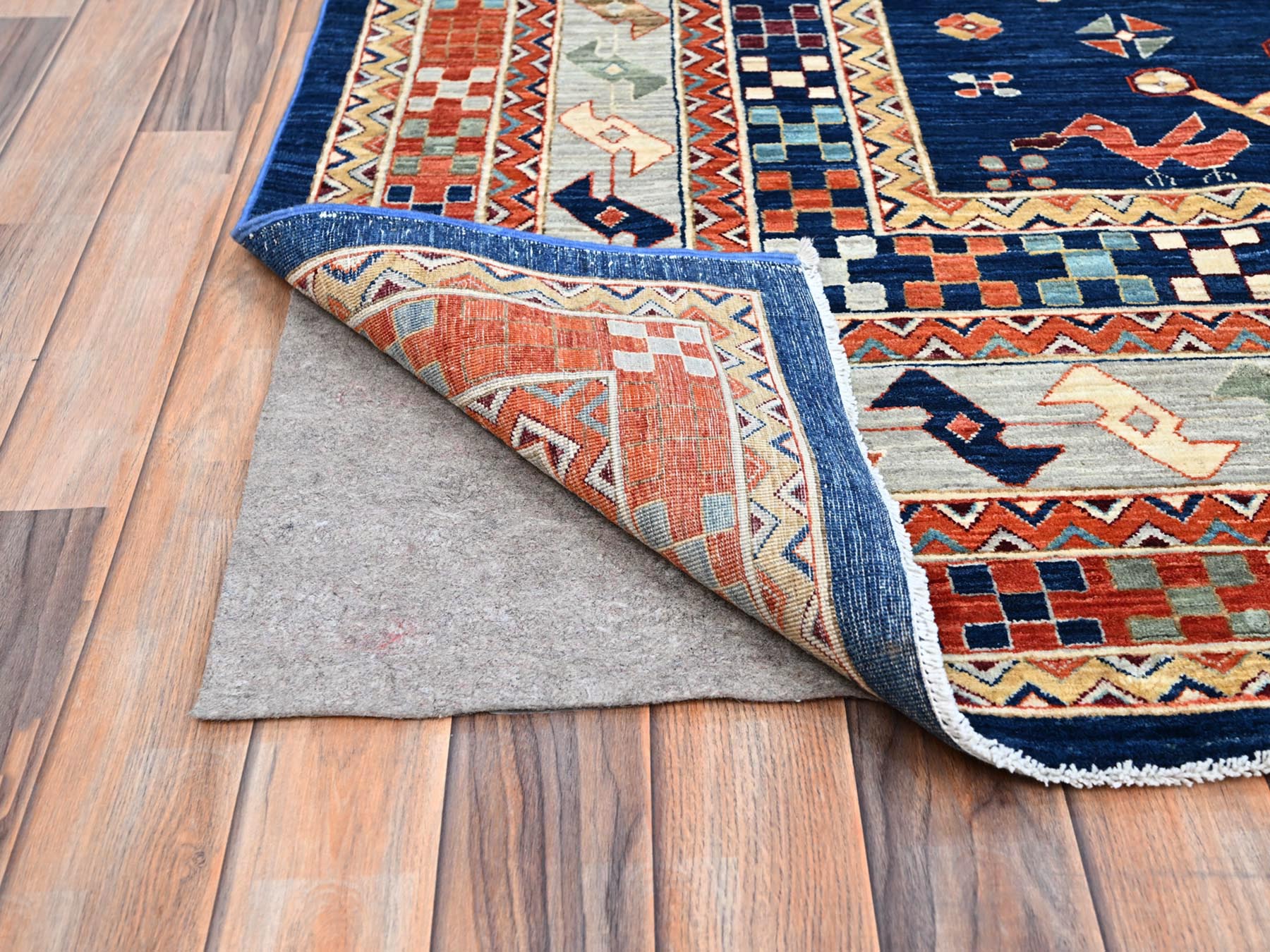 Tribal hand-knotted wool rug in Blue, 9'10" x 13'7", SKU O0144