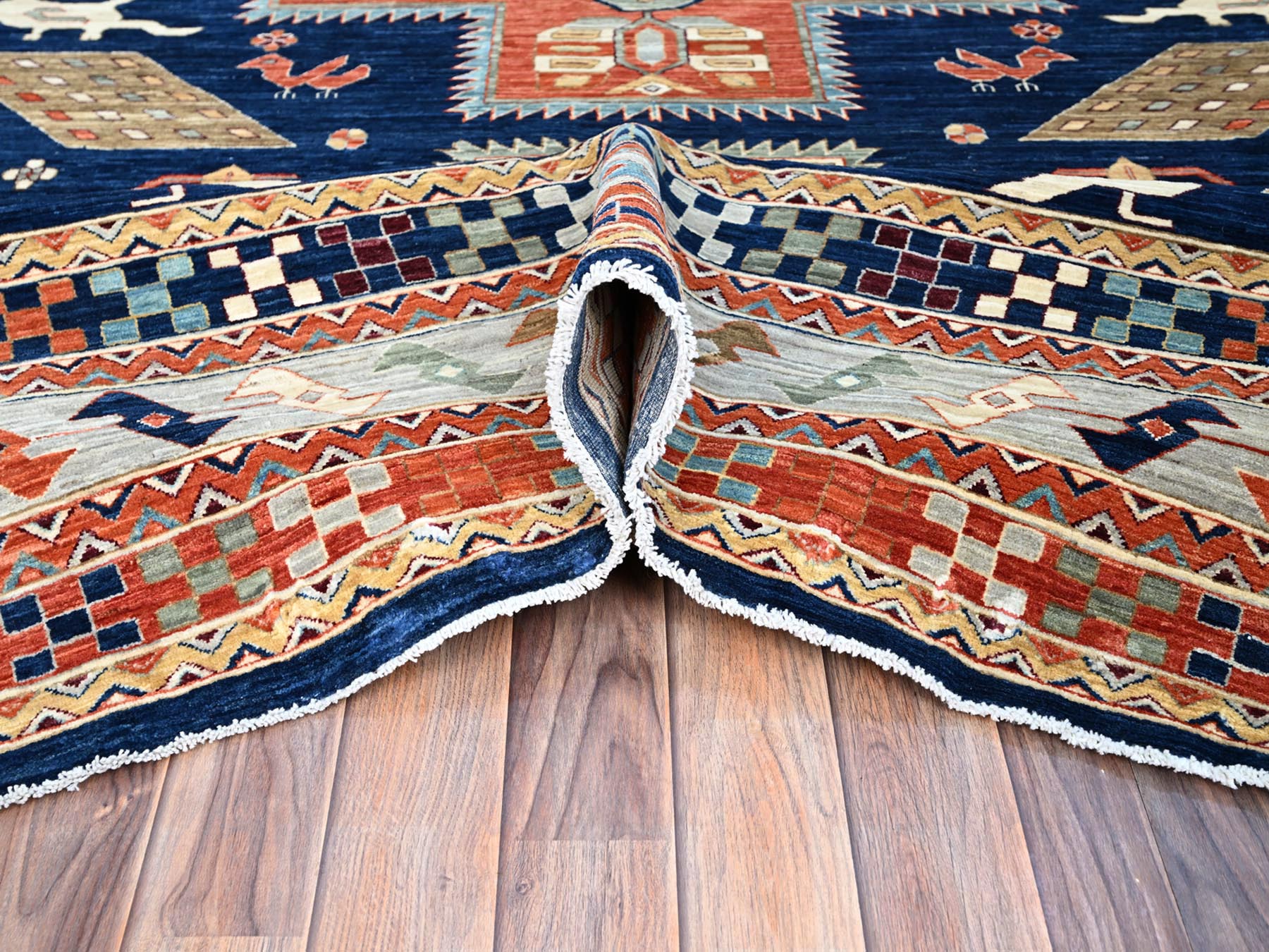Tribal hand-knotted wool rug in Blue, 9'10" x 13'7", SKU O0144