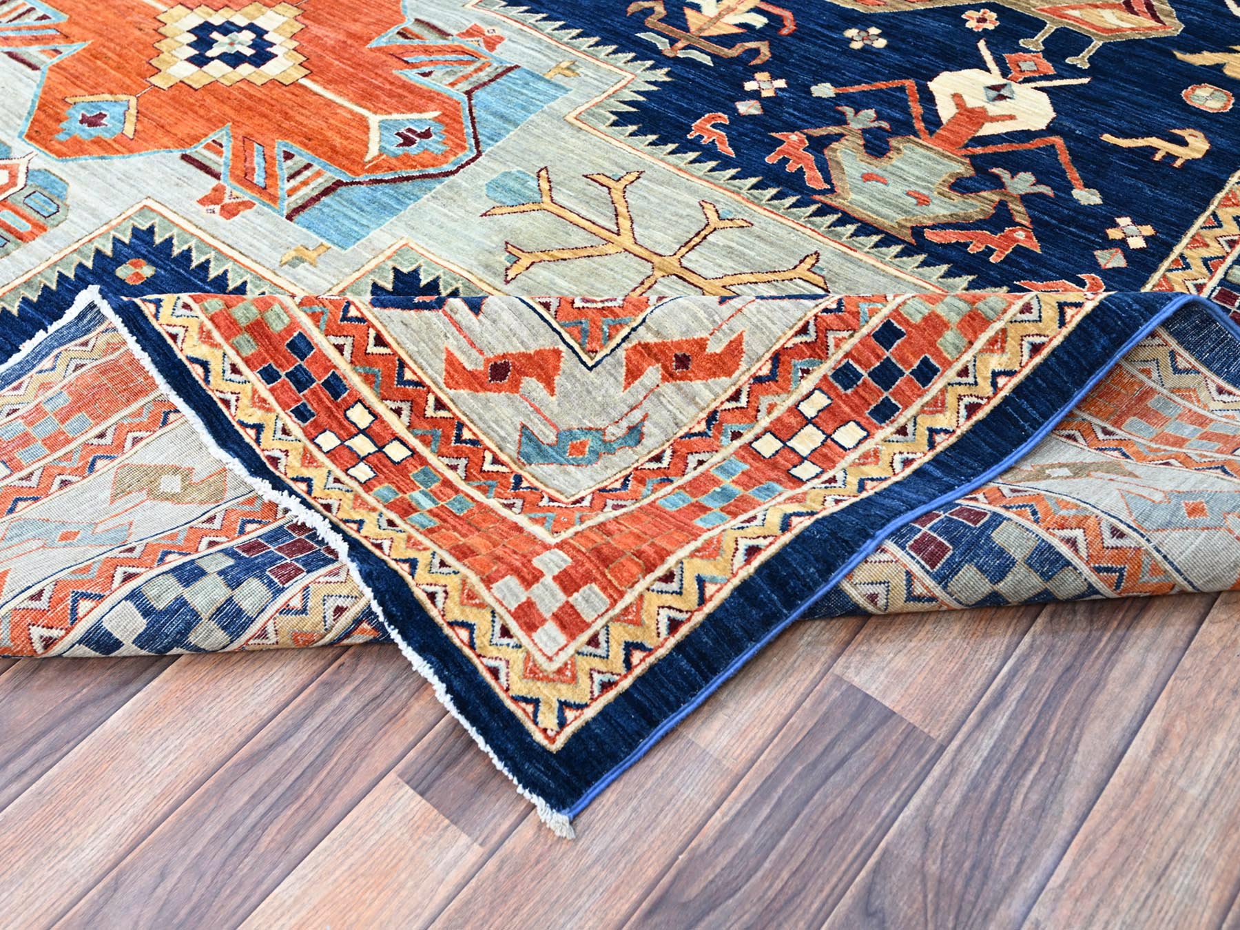 Tribal hand-knotted wool rug in Blue, 9'10" x 13'7", SKU O0144