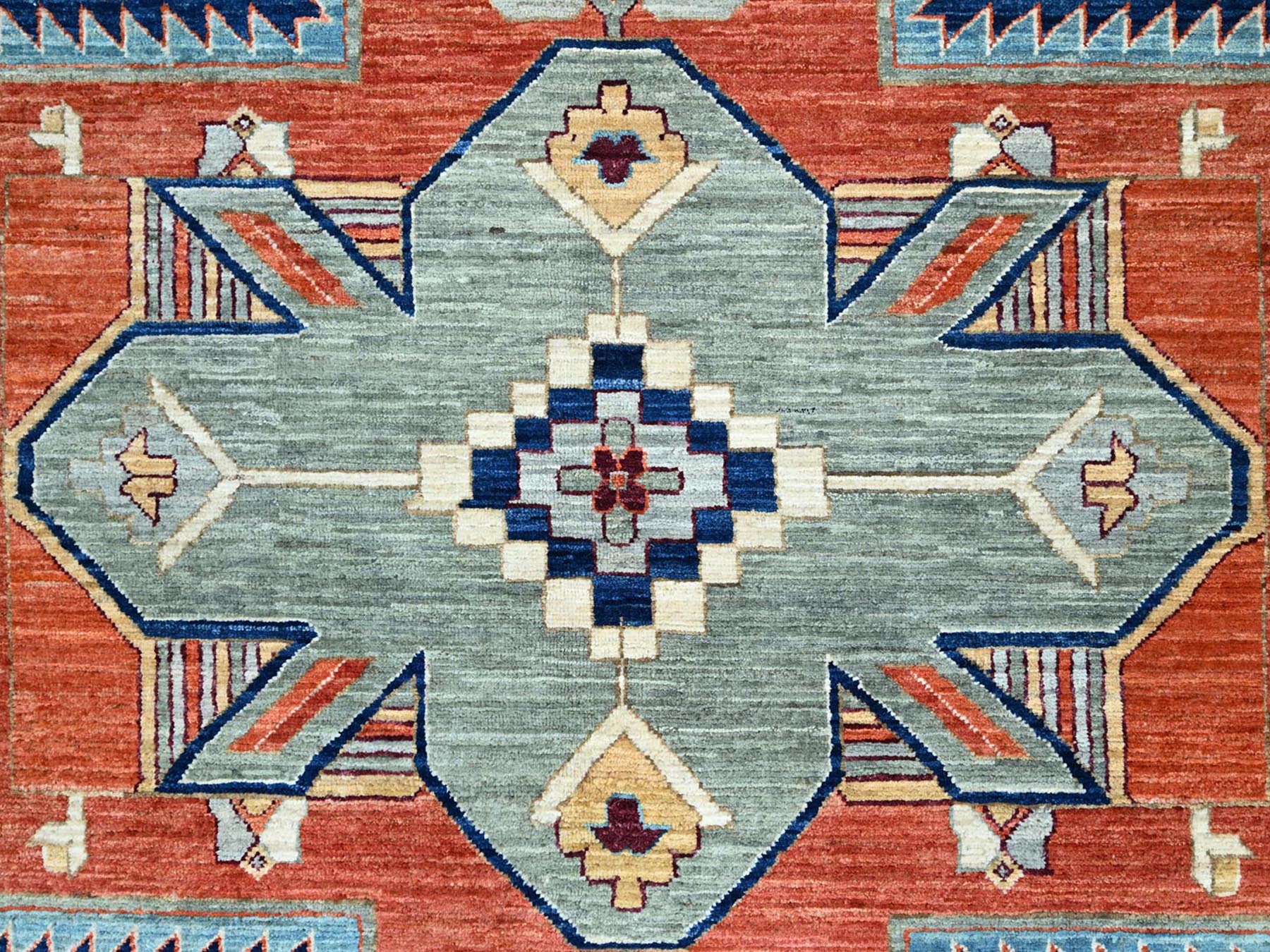 Tribal hand-knotted wool rug in Blue, 9'10" x 13'7", SKU O0144