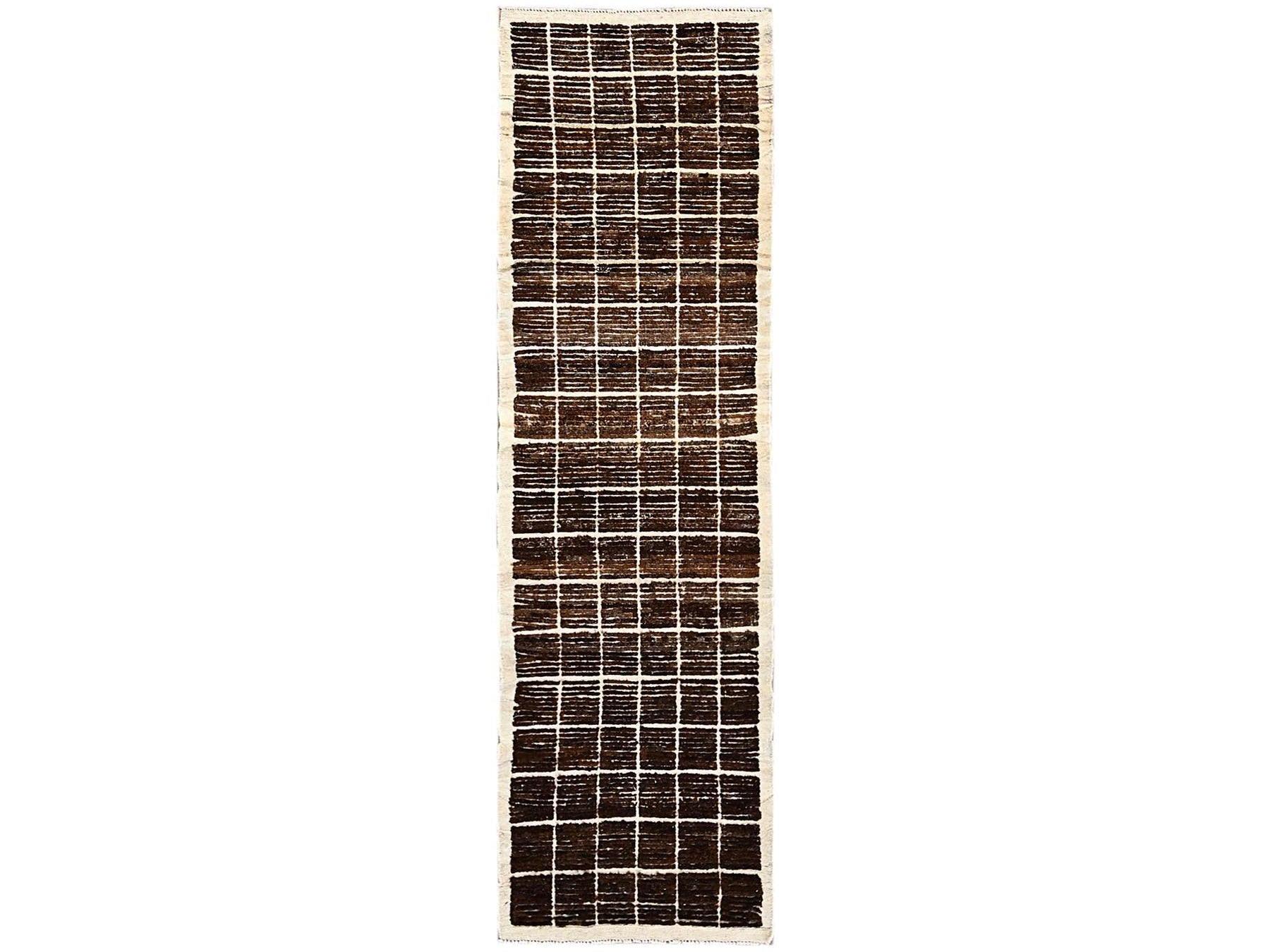 Brown 2'9" x 9'4" Tribal & Geometric Hand knotted Wool Rug - Sku: O01454